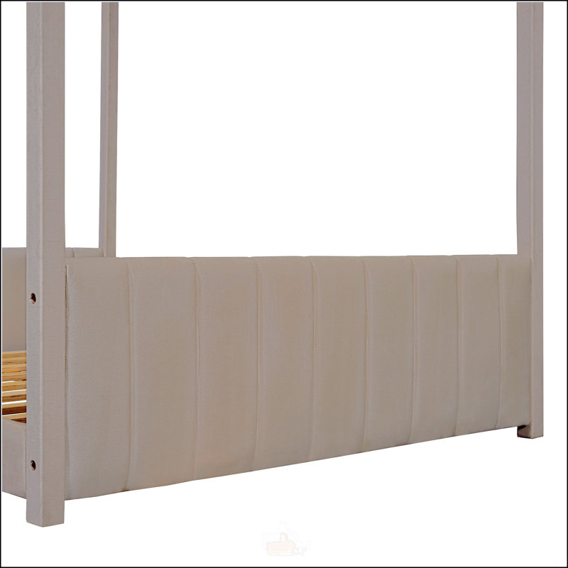 Lit double en velours, Double, Beige