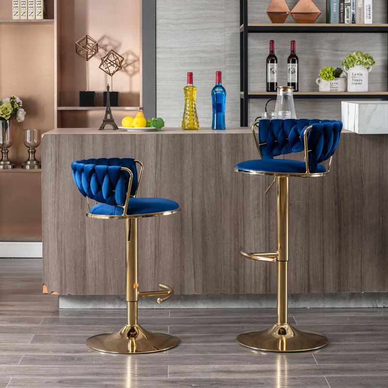Ensemble de 2 tabourets de bar pivotant en tissu bleu L 18,7 po x l 20,23 po x H 30,71 po
