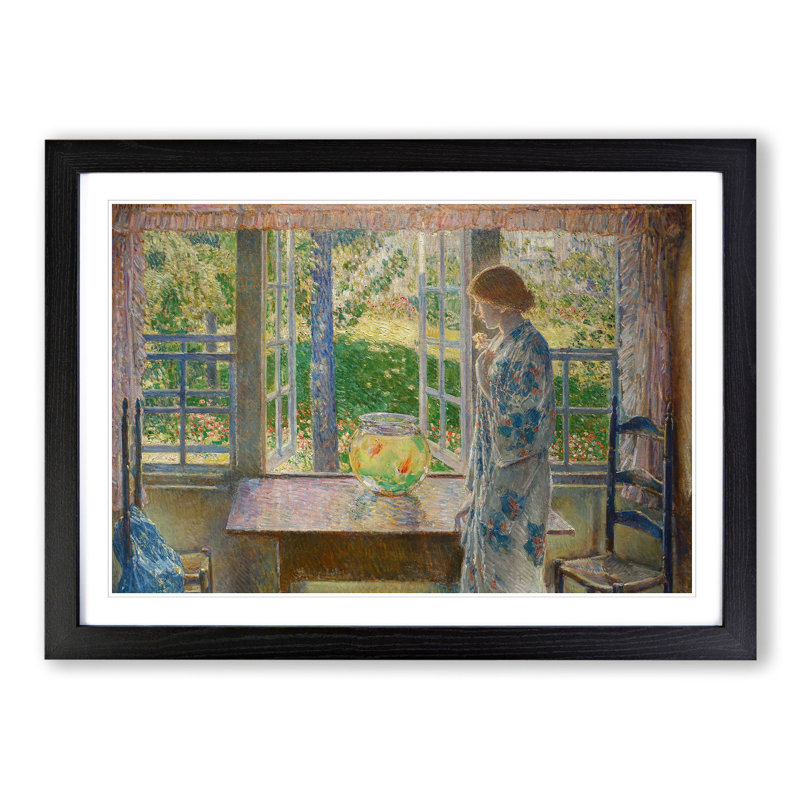The Goldfish Window by Childe Hassam - Picture Frame Painting, 36cm H x 48cm W x 2cm D, Black