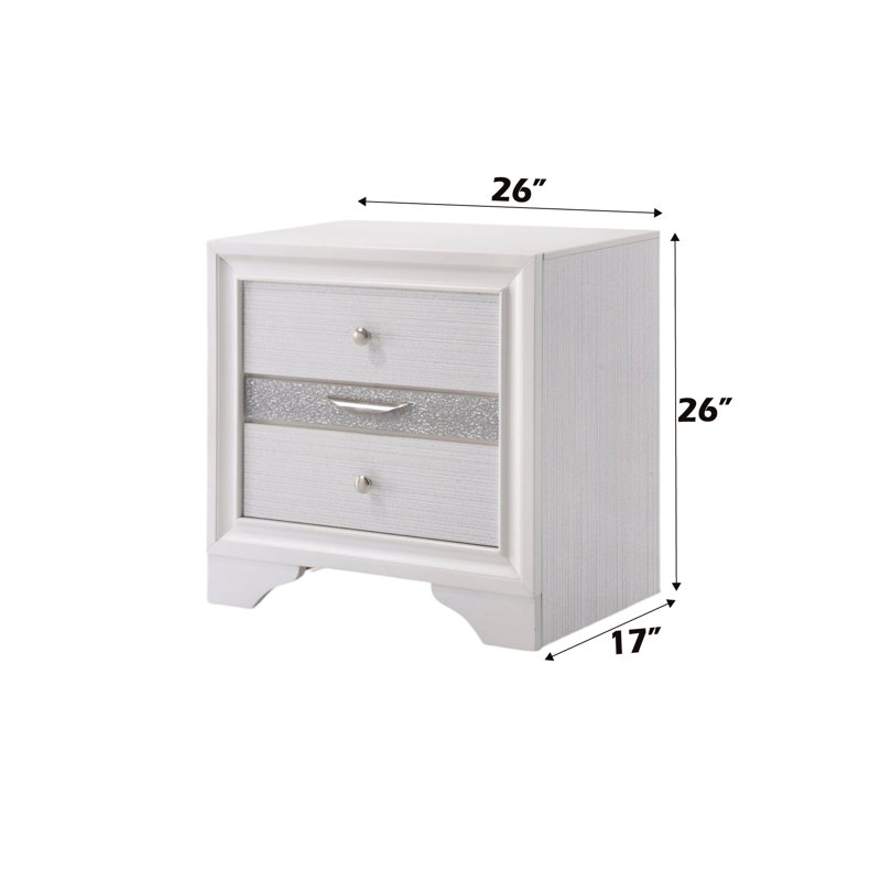 Table de chevet à finition blanche avec une grande capacité et fonctionnalité - idéale pour la chambre à coucher, avec des pieds élégants, une surface texturée, un rangement pratique, un style sophistiqué