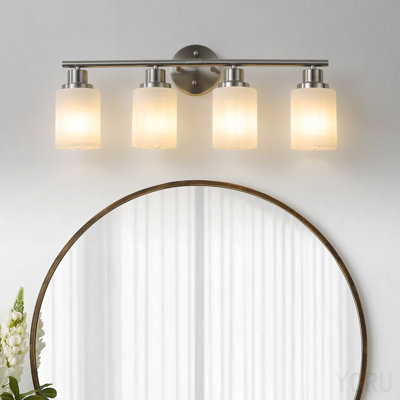 Applique murale moderne à 4 lumières 24 po à finition nickel brossé avec abat-jour en verre givré 24 po pour l'éclairage de la salle de bain ou du couloir (sans ampoules)