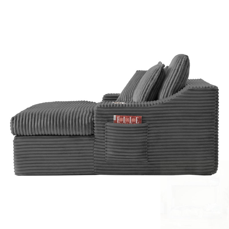 Oversized Chaise Lounge Chair Indoor, Upholstered Sleeper Sofa Bed with Cup Holders & 3 Pillows for Ultimate Comfort and Convenience