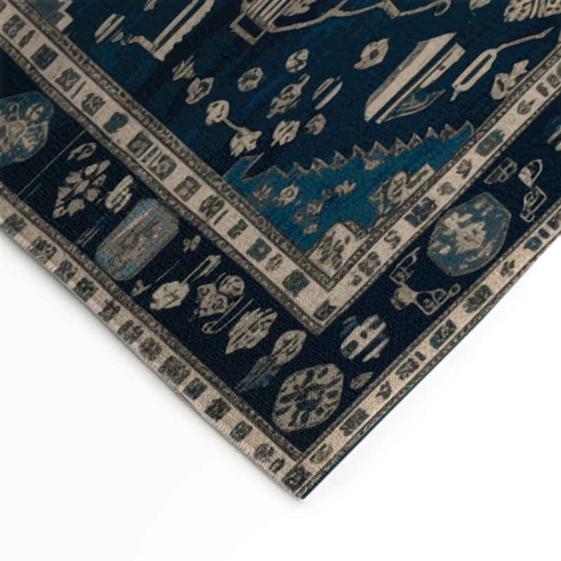 Tapis turc intérieur et extérieur bleu, Rectangulaire 3 pi x 5 pi