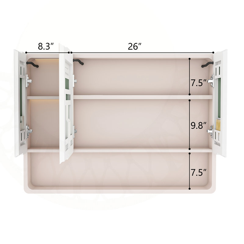 Miroir en aluminium pour armoire à pharmacie avec lumière DEL 3 couleurs, désembuage et rangement pour cosmétiques, 35 x 28 pouces