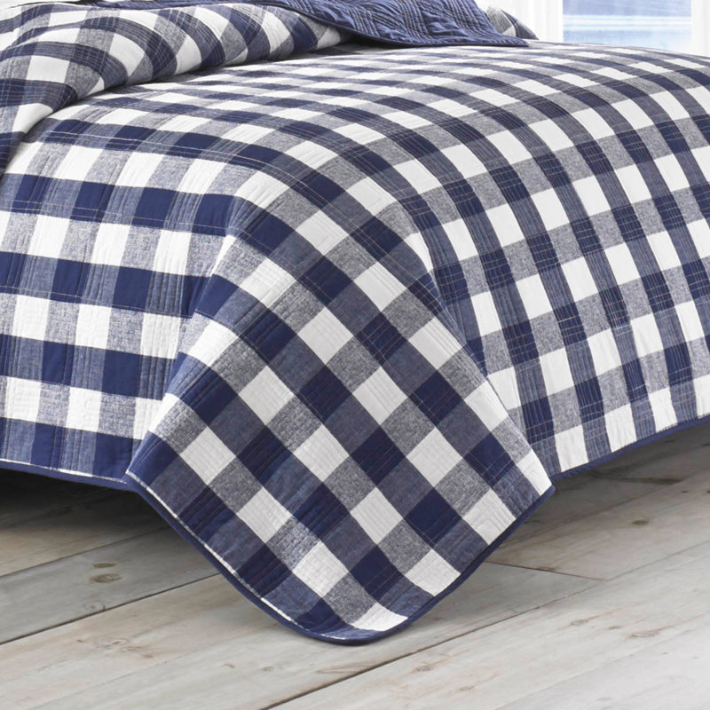 Ensemble de courtepointe réversible 100% coton Cooper, Courtepointe pour lit simple + 1 taie décorative , Bleu