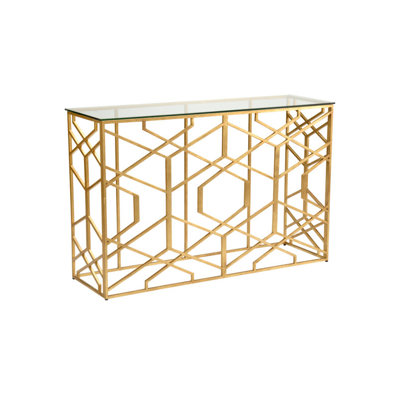 Antique Gold Leaf 60'' Glass and Iron Console Table