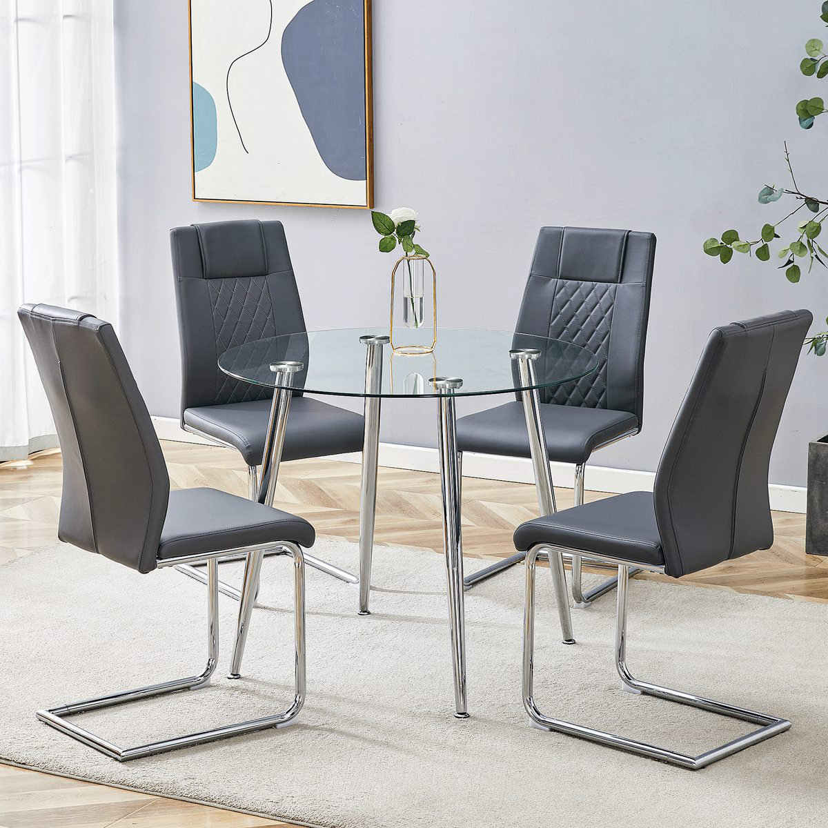 Ivy Bronx Table And Chair Set.A Modern Minimalist Round Transparent ...