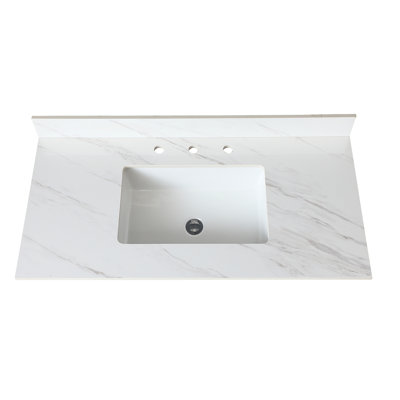 Plateau de meuble-lavabo 43 po - blanc avec dosseret de 4 po, lavabo rectangulaire et surface de dosseret en pierre frittée de 43 po