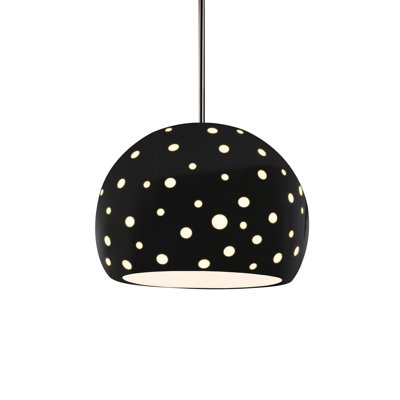 Luminaire suspendu sphère 1 lumière perforée - noir brillant - nickel brossé - l 12,25 po x H 9,25 po - ampoule remplaçable - tige rigide