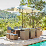 Allexia 10 - Person Wicker Patio Dining Set with Rectangular Table , Cushions Included