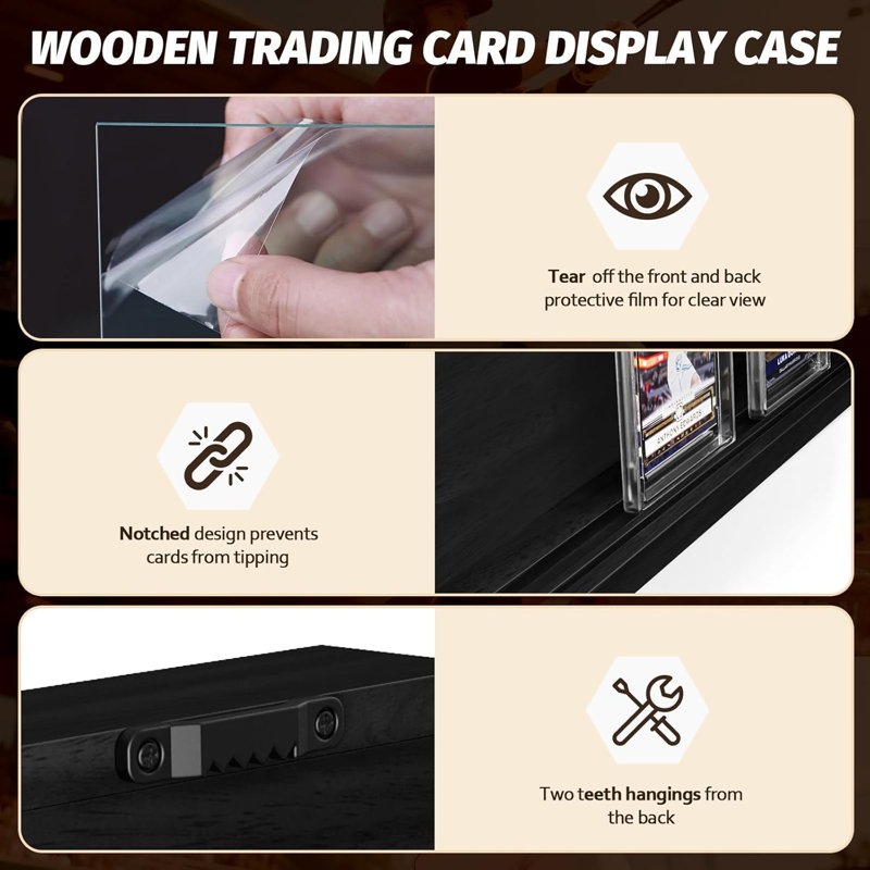 Card Display Case, Trading Card Display Frame Wall Mount, Graded Sports Card Display For Trading Card Collection Black