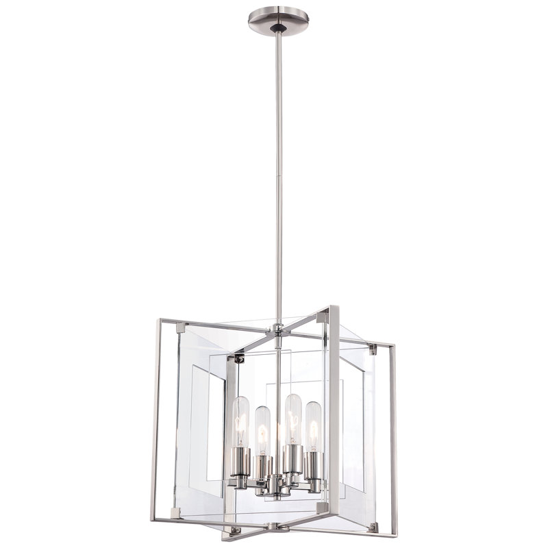 Lustre rectangulaire à 4 lumières, H 15,5 po x l 14,75 po x P 14,75 po