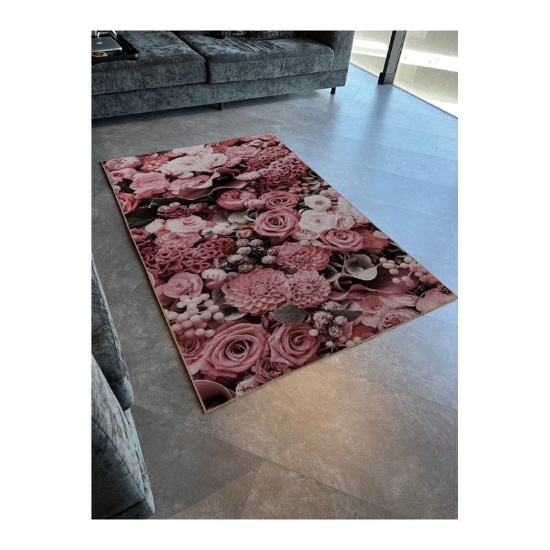Tapis rose lavable à la machine, Rectangle 3'11" x 5'11" Rug Pad Included