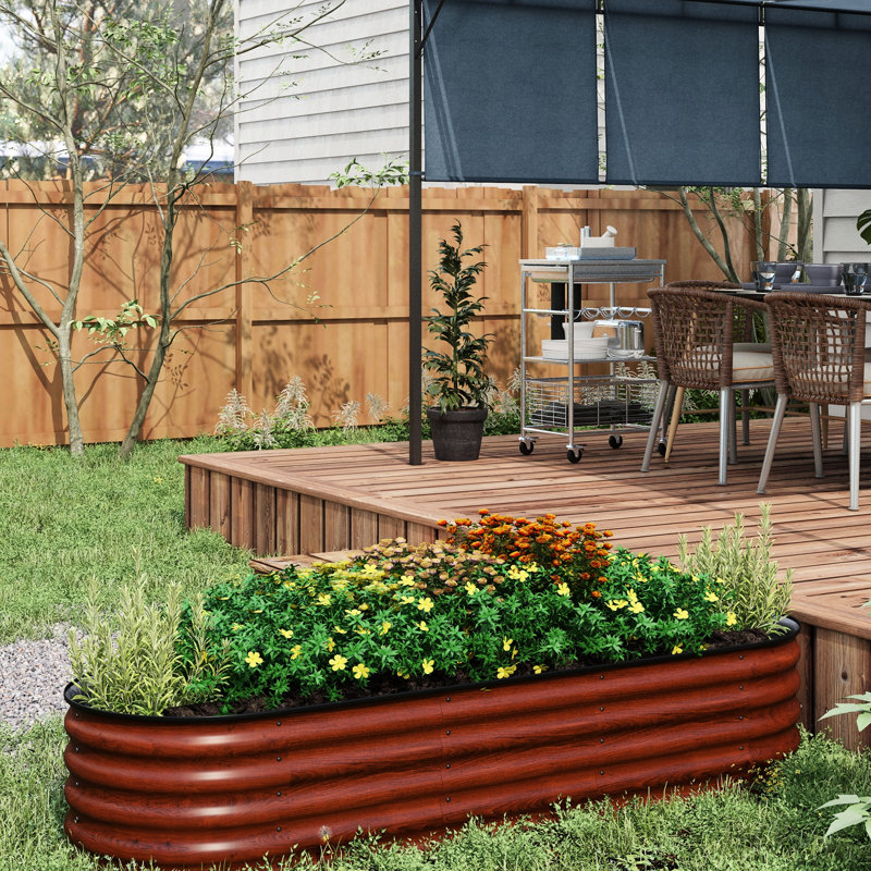 Ensemble de lit de jardin galvanisé 6,5 pi x 2 pi 1,4 pi, brun. Boîte à fleurs surélevée en métal avec bordure pour le jardinage de fleurs, d'herbes et de légumes. Assemblage facile, surélevé de 1,4 pi, avec rebord extérieur
