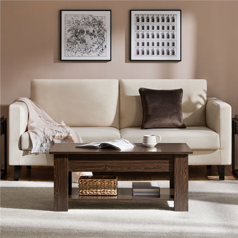 Lift Top Four Leg Coffee Table with Storage, Espresso, 56cm H x 98cm L x 50cm W