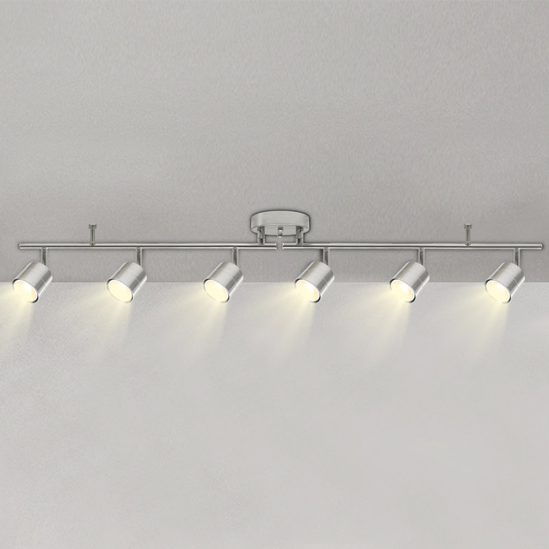 Luminaire sur rail à 6 têtes, finition nickel brossé, conception moderne, ampoules GU10 à intensité variable (5 W, 500LM, 3000K), certification cETL, garantie de 1 an, installation facile