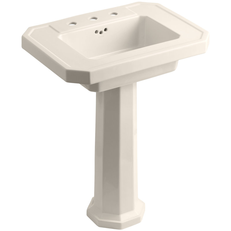 Kathryn Fireclay 27" Pedestal Bathroom Sink with Overflow, Biscuit, 8'' Centers