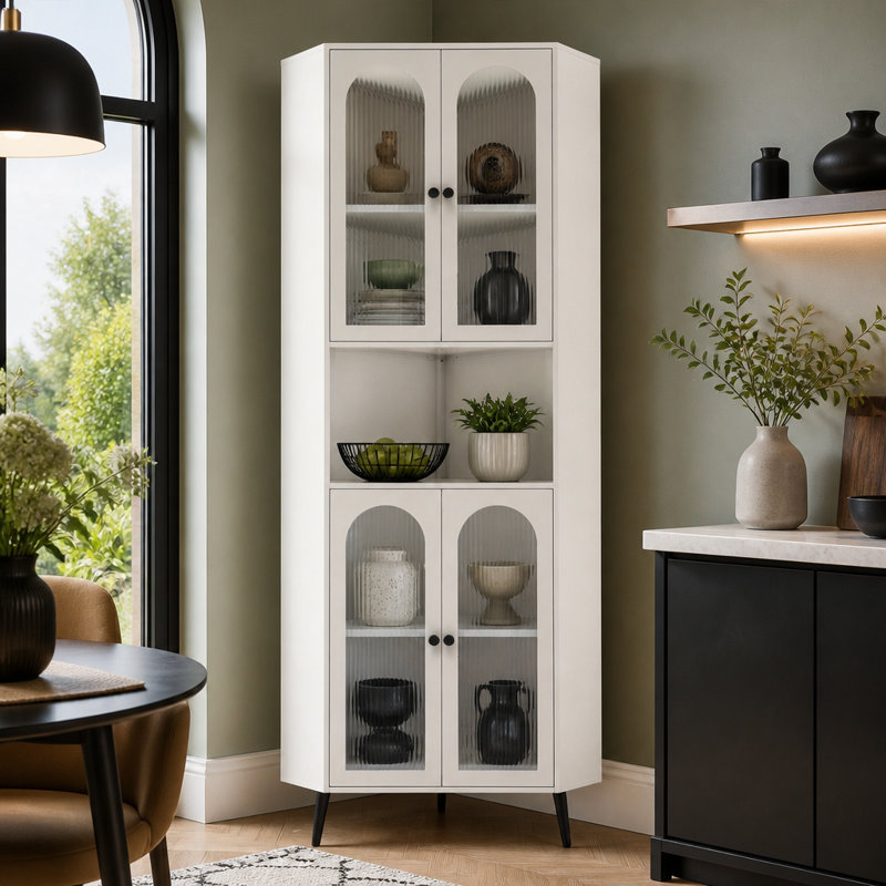 70.87'' Corner Metal Storage Cabinet with Doors and Adjustable Shelves Space Saving Organizer