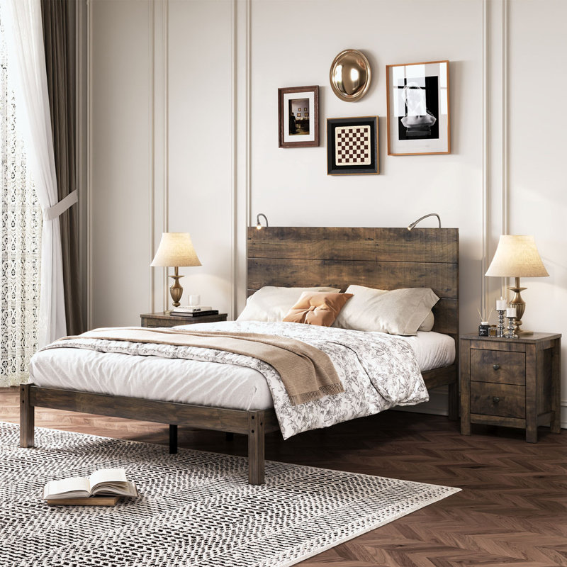 Ensemble de chambre à coucher 3 pièces, Double, Noyer antique
