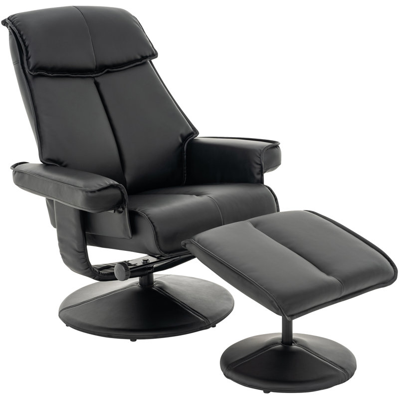 Meleri 26" W Faux Leather Swivel Recliner and Ottoman with Metal Base