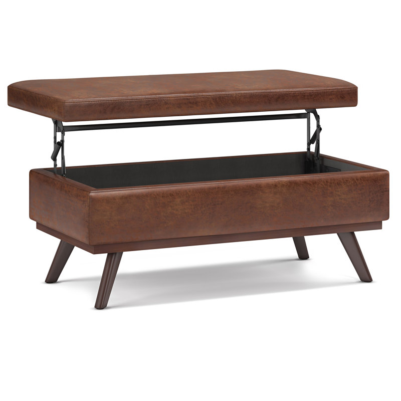 Repose-pieds capitonné rectangulaire en cuir végétalien Mid-Century avec mousse à haute densité Owen, Brun selle vieilli