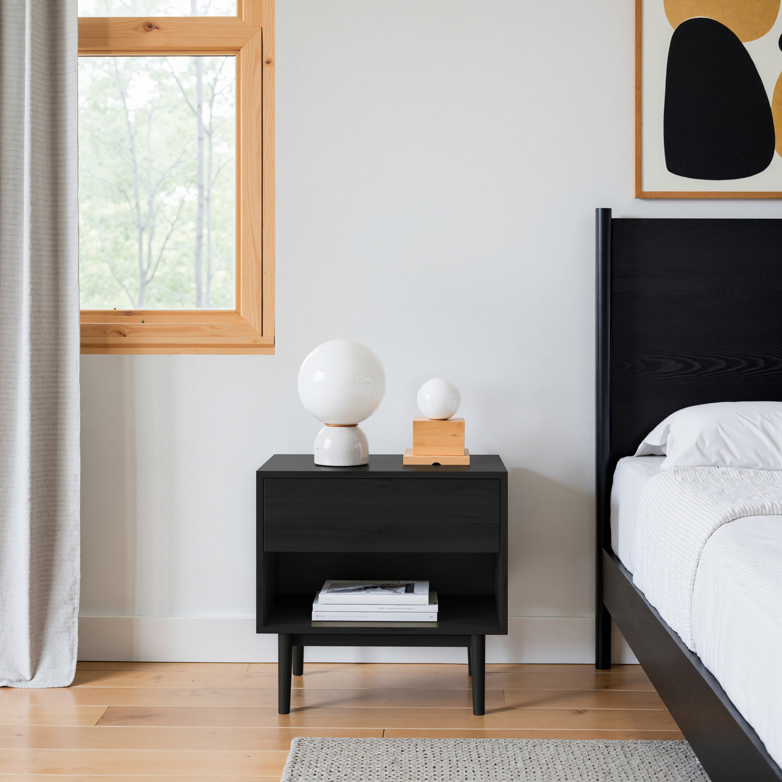 Indra Walnut Nightstand, Black
