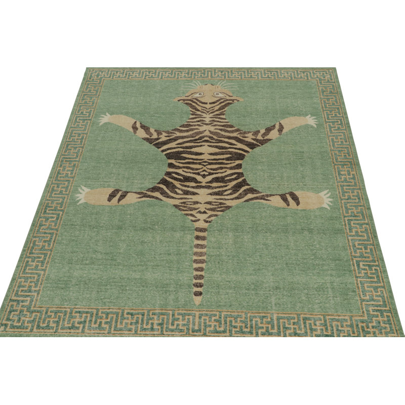 Distressed Homage Hand Knotted Wool Animal Print Area Rug, Rectangle 9' x 12'