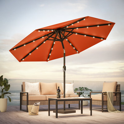 10' LED Outdoor Patio Market Umbrella with Push Button Tilt, All-Weather Table Umbrella for Deck Backyard Garden Pool