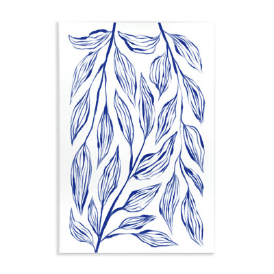 Simple, feuilles bleues sur plaque murale blanche, design par Martina Pavlova