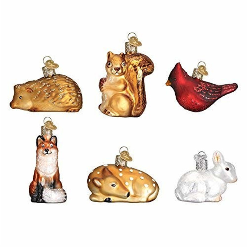 Mini Woodland Animal Glass Christmas Ornament Set