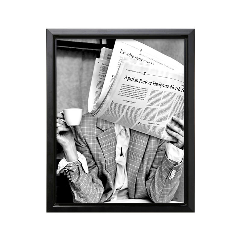 Femme lisant un journal, Black Framed, Canvas, 12"H x 16"W