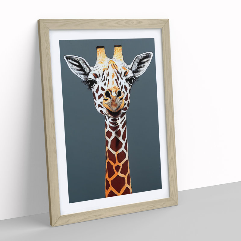 Marvellous Giraffe - Framed Print, 64cm H x 46cm W x 2cm D, Oak