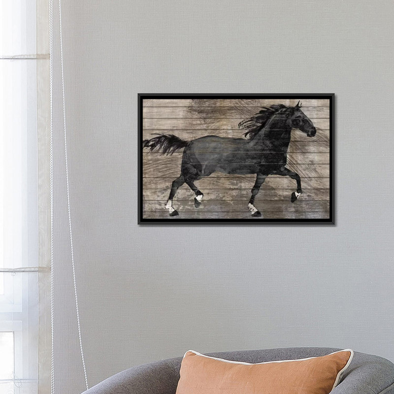 « barnwood cheval », impression sur toile, H 18 po x l 26 po x P 1,5 po, Toile avec cadre noir, Pas de tapis