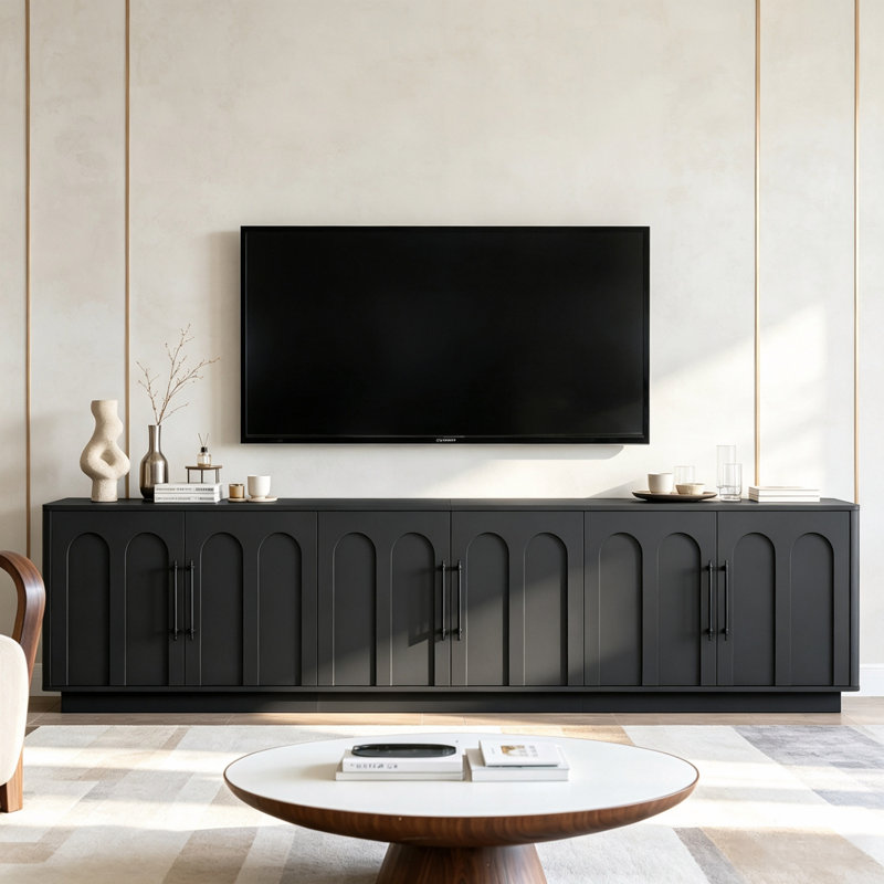 Meuble télé/console multimédia avec portes cintrées, Noir