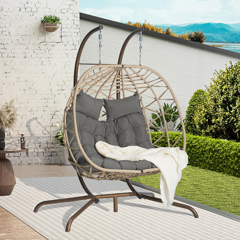Fauteuil double avec support, fauteuil pivotant en osier et rotin pour l'intérieur et l'extérieur, chaises hamac, Jaune clair