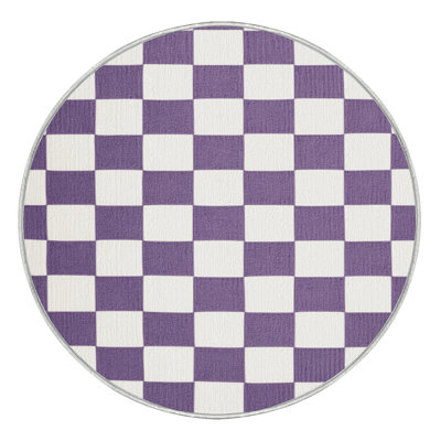 Machine Washable Checkered White Area Rug
