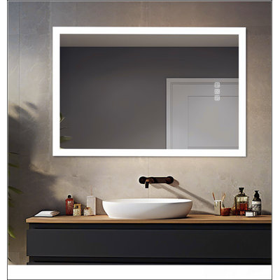 Miroir de salle de bain lumineux à DEL avec lumière latérale avant 32 po x 24 po, désembuage de 5 minutes, réflexion Full HD, 3 couleurs à intensité variable, fixation murale