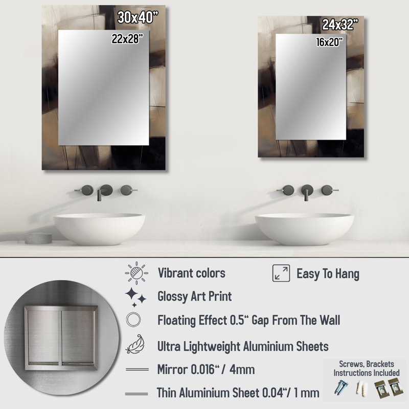 Painting Of Abstract Shapes IV - Abstract Painting Mirror, Modern Unique Wall Mirror, Printed Metal Art, 40" x 30"