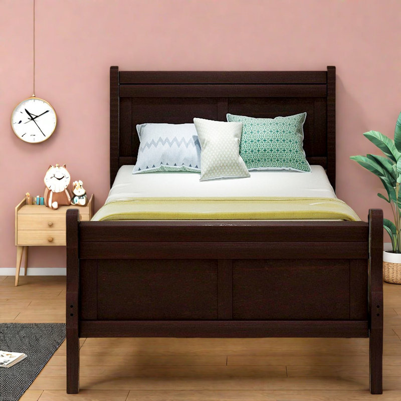 Lits plateforme en bois durable, finition espresso massif, conception de traîneau pour maison moderne