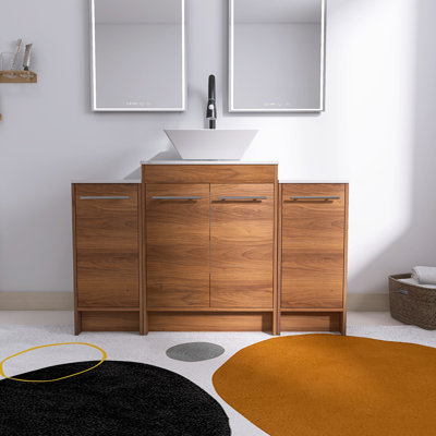  Ensemble de meuble-lavabo autoportant de 48 po avec plateau en pierre frittée Aurrie, Aurrie