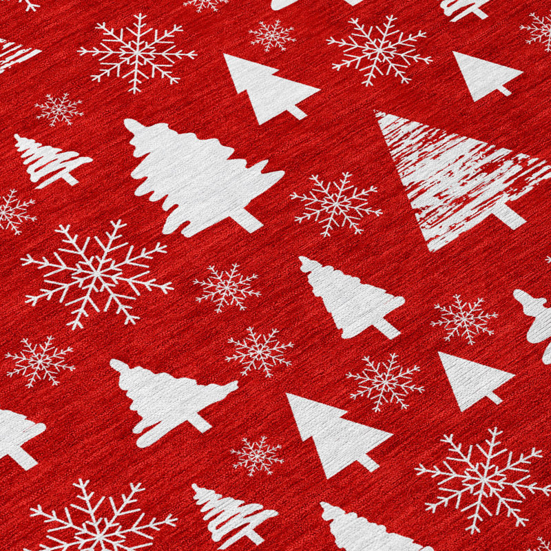 Machine Washable Indoor/Outdoor Christmas Tree Xhevrie Red Rug, Rectangle 9' x 12'