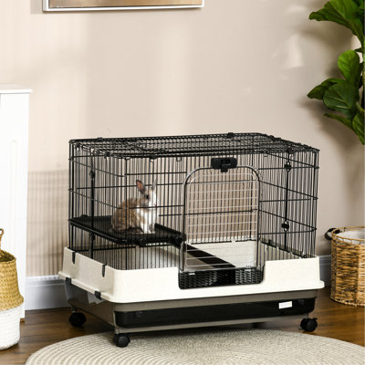 Cage 26 po pour petits animaux sur roulettes - Portable à 2 niveaux pour chinchillas. Plateforme et rampe. Rouille - Fil métallique. H 31,5 po x l 20,75 po x l 26 po. Boîtier avec cage Chinchilla roulante. Plateau amovible