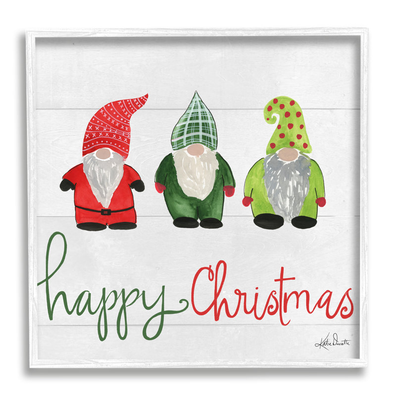 Happy Christmas Jolly Holiday Gnomes, H 17 po x l 17 po x P 1,5 po, Giclée encadrée blanc bord de mer