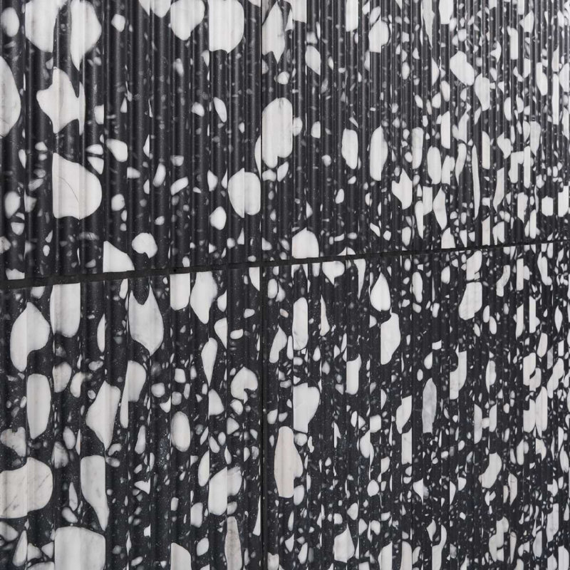Terrazzo Italy Fluted Honed Terrazzo Tile, Sacra Nero Black/White