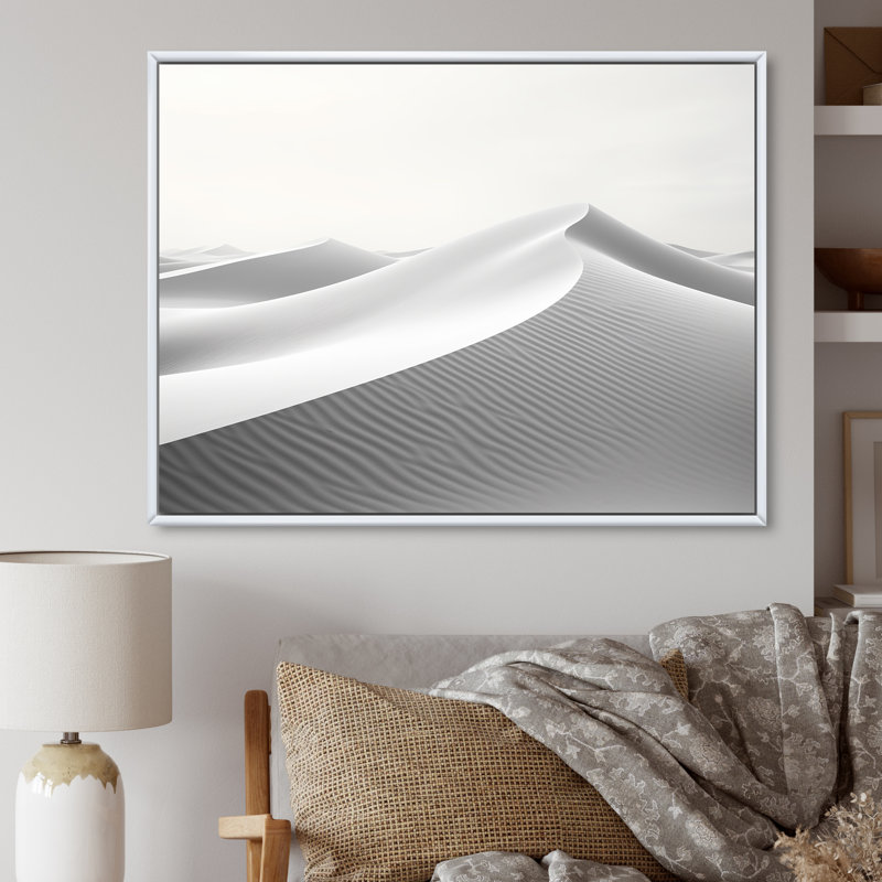 «Eernal Desert Dreams Minimalisme I», art mural sur toile, H 16 po x l 32 po x P 1 po, Cadre flottant blanc
