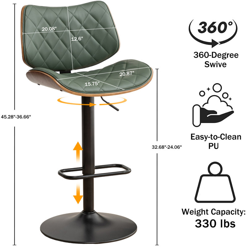 Swivel Adjustable Height Bar Stool, Green