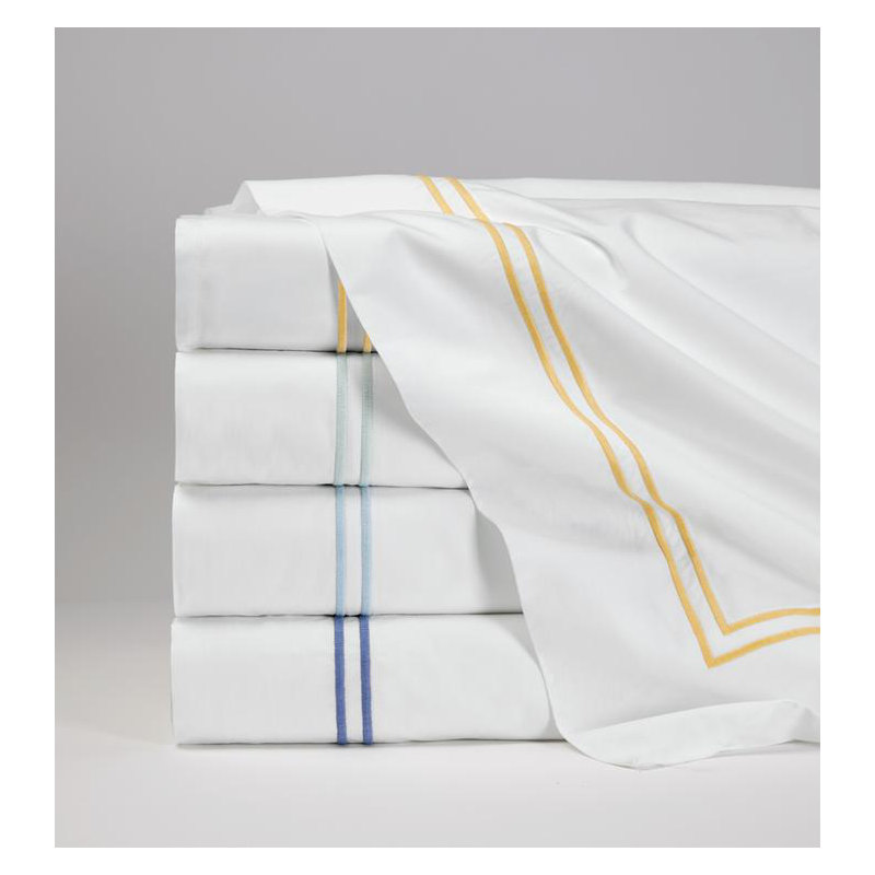 Grande Hotel Percale Flat Sheet, White/Blue, King Flat Sheet