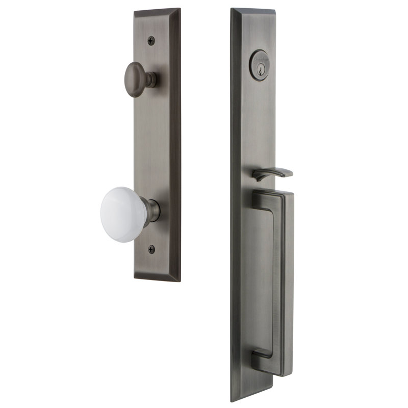 Fifth Avenue Complete Inactive Dummy Handleset with Hyde Park Knob and Rosette, Antique Pewter
