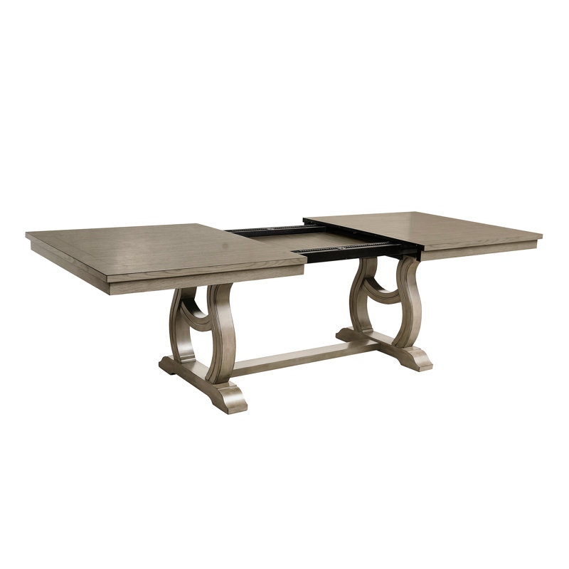 Table de salle à manger Mili, plateau extensible de 76 à 96 pouces, base à tréteaux ouverte, gris