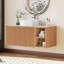 Meuble-lavabo simple 36 po avec plateau en pierre frittée blanche et tablettes ouvertes, meuble-lavabo en bois avec lavabo irrégulier blanc